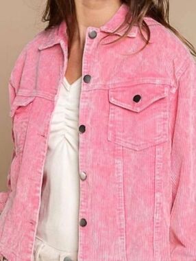 POL Barbie Pink Button Down Ribbed Trucker Frayed Jacket w/flaw Large